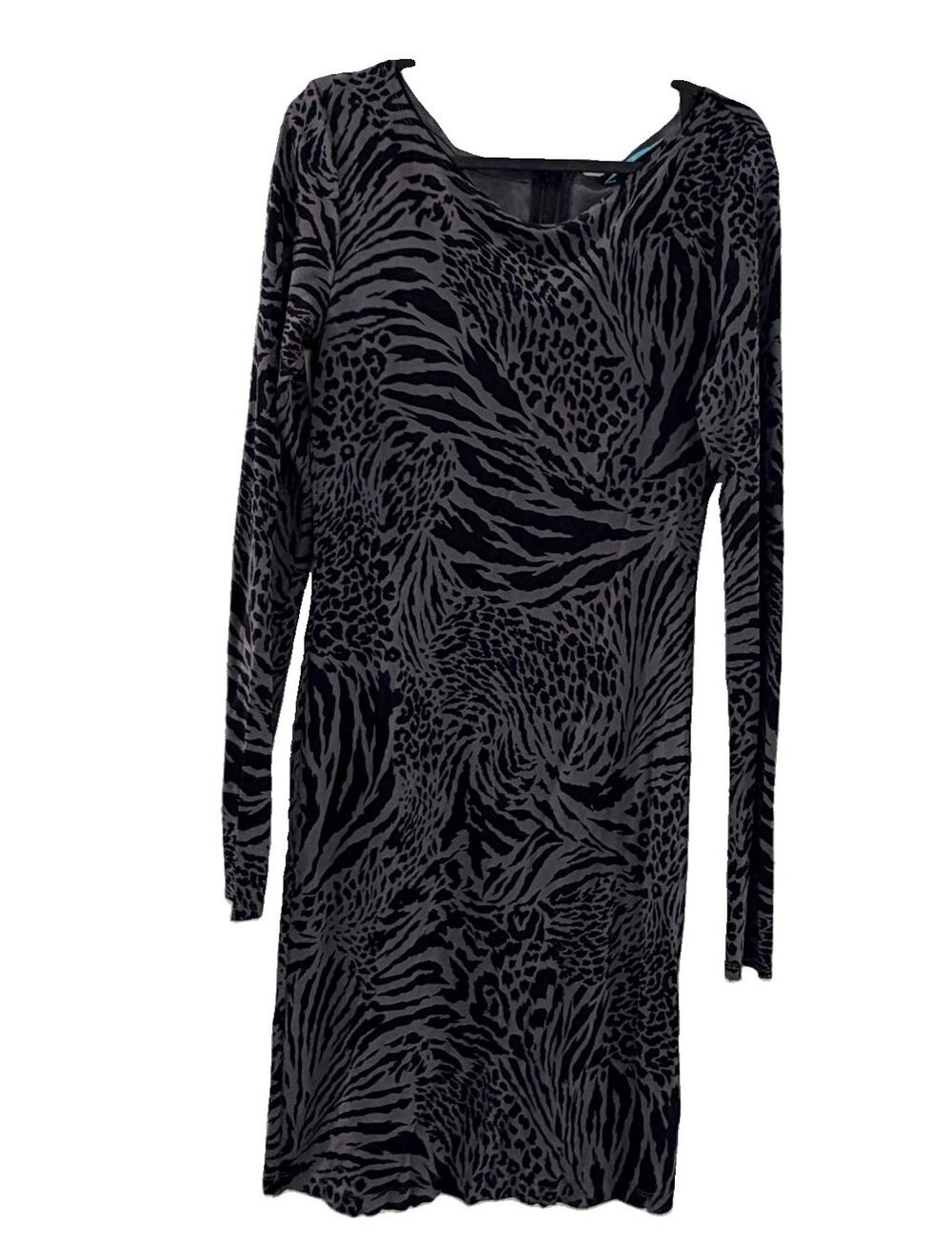 Alice + Olivia Grey Black Zebra Long Sleeve Dress Exposed Zipper Size 2